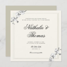 Elegant Orchids Black White Faux Embossed Bröllop Inbjudningar