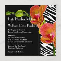 Elegant Orchids Zebra tryck Bröllopsinbjudningar