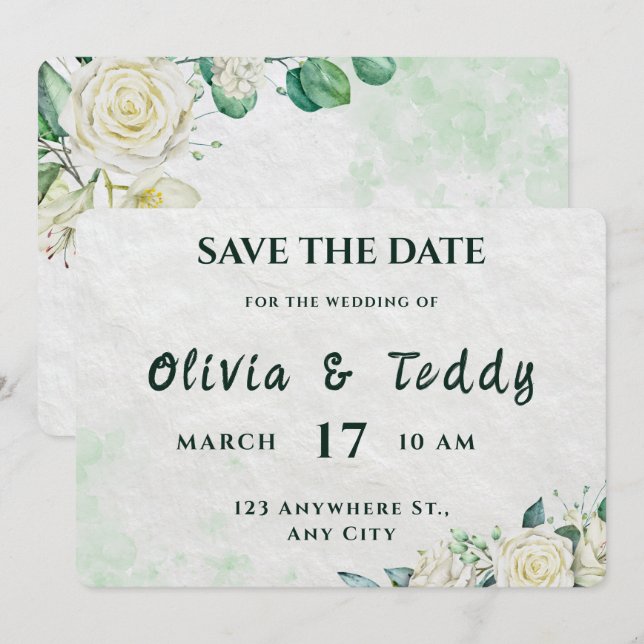 Elegant Organic Modern Wedding Save The Date Spara Datumet (Fram/baksida)