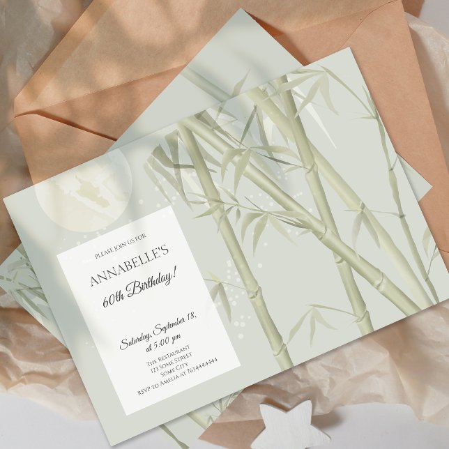Elegant Oriental Bamboo 60:e Födelsedagsfesten Inbjudningar (Elegant Oriental Bamboo 60th Birthday Party Invitation)