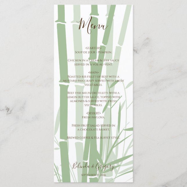 Elegant Oriental Bamboo Bröllop Meny (Framsida)