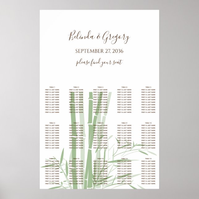 Elegant Oriental Bamboo Bröllop Seite Chart Poster (Framsidan)