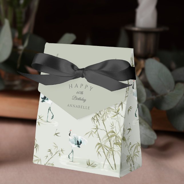Elegant Oriental Bamboo Crane 60-årsdagen Presentaskar (Elegant Oriental Bamboo Crane 60th birthday Favor Boxes)