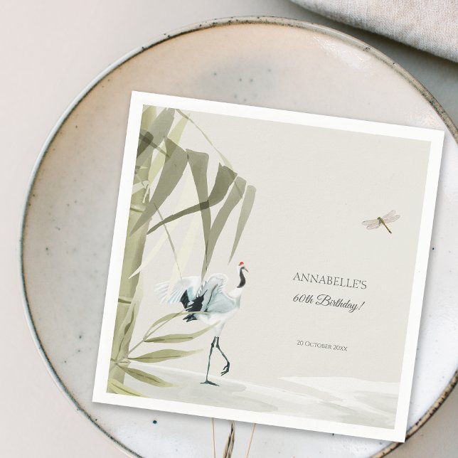 Elegant Oriental Bamboo Crane Födelsedagsfest Pappersservett (Skapare uppladdad)
