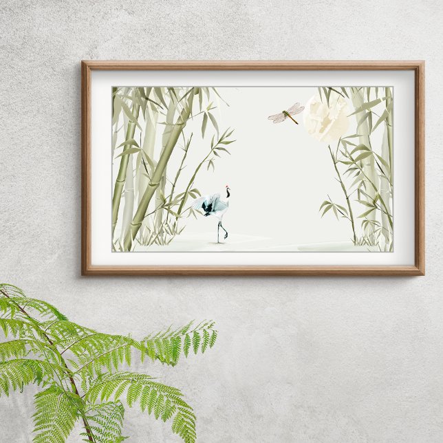Elegant Oriental Bamboo Crane Poster (Elegant Oriental Bamboo Crane Poster)
