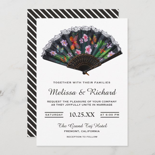 Elegant Oriental Japanska Blommigten Fläkt Bröllop Inbjudningar (Fram/baksida)