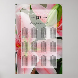 Elegant Oriental Lilies Bröllop Sittdiagram Poster