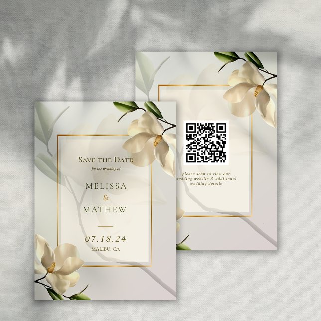 Elegant Oriental Magnolia Bröllop spara datum Inbjudningar (Elegant Oriental Magnolia Wedding Save the Date Invitation)