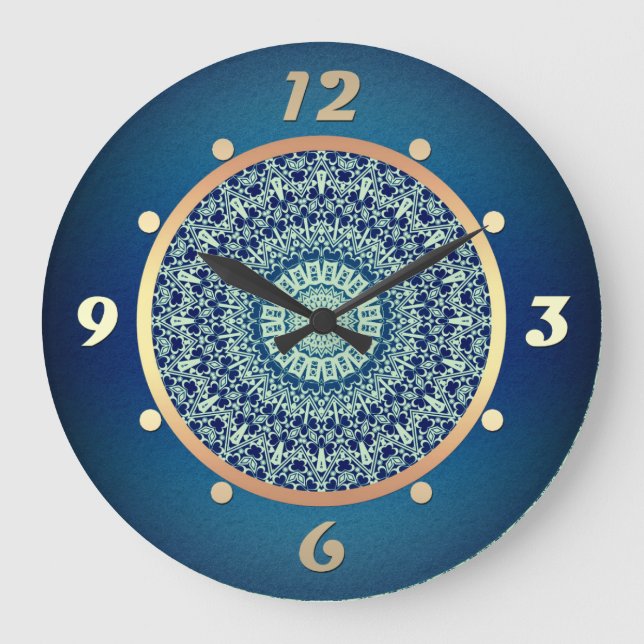 Elegant, Oriental mönster, modern Stor Klocka (Framsida)