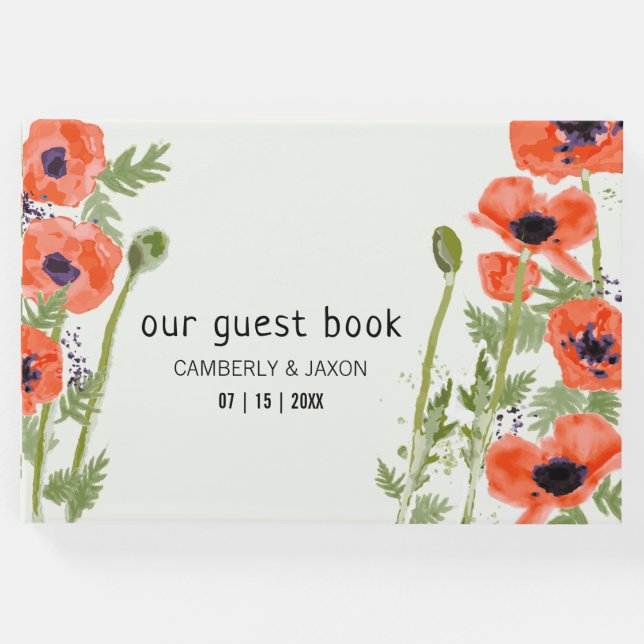 Elegant Oriental Orange Poppy Flowers Gästböcker (Framsida)