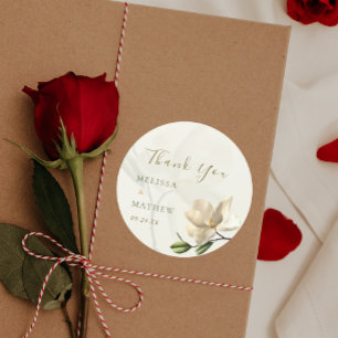 Elegant Oriental White Magnolia Wedding Favor Runt Klistermärke