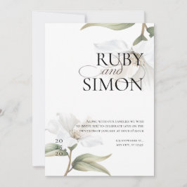 Elegant Oriental White Magnolia Wedding Inbjudningar