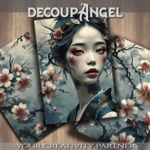 Elegant Oriental Woman between Flowers - Decoupage