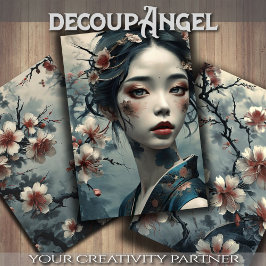 Elegant Oriental Woman between Flowers - Decoupage
