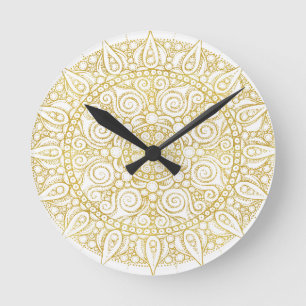 Elegant orientalisk vintageMandala i klassikerguld Rund Klocka