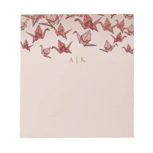 Elegant Origami Papper Crane Red Monogram Anteckningsblock