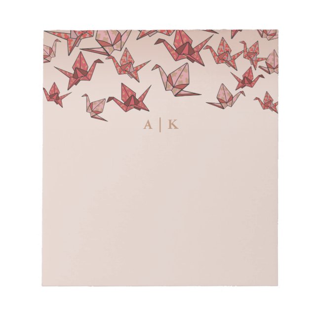 Elegant Origami Papper Crane Red Monogram Anteckningsblock (Framsida)