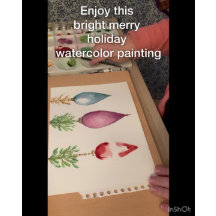 Elegant Original Watercolor Red Greenery jul