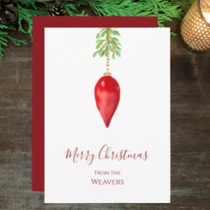 Elegant Original Watercolor Red Greenery jul Julkort