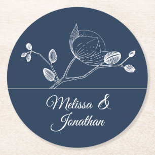 Elegant orkidé blommigt modern Blue bröllop Underlägg Papper Rund