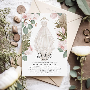 Elegant orkidé Boho torra blad bröllopsdusch Inbjudningar