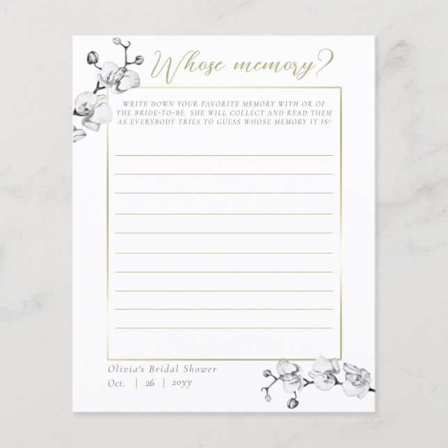 Elegant orkidé Bröllopsdusch Vems Minne spel (Framsida)