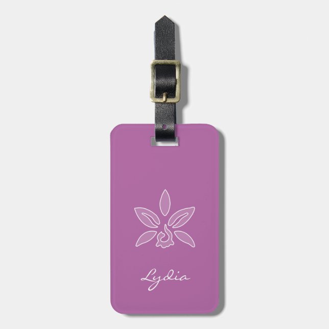 Elegant orkidé Enkel djärv lila blomma med namn Bagagebricka (Vertikal Framsida)