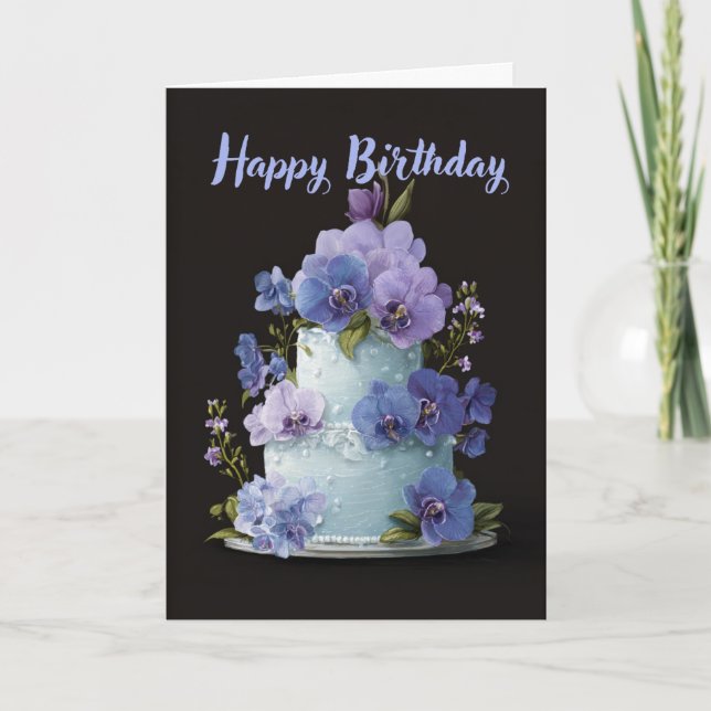 Elegant orkidé födelsedagstårta Blommig födelsedag Kort (Framsida)