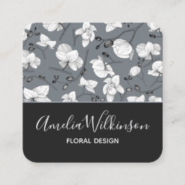 Elegant, orkidé, svart och vit blommigt, delikat g fyrkantigt visitkort