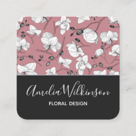 Elegant, orkidé, vit modern blommigt, gammal rosa fyrkantigt visitkort