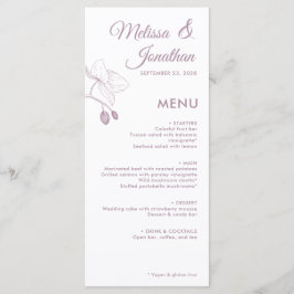 Elegant orkidéer romantisk blommigt modern bröllop meny