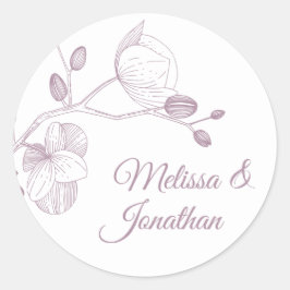 Elegant orkidéer romantisk modern blommigt bröllop runt klistermärke