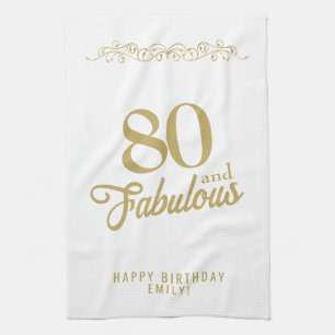 Elegant Ornament 80 och Fabulous 80 Birthday Kökshandduk