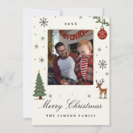 Elegant Ornament Familj Jul Fotokort Inbjudningar