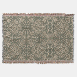 Elegant Ornament Mörk grönt Mönster Filt