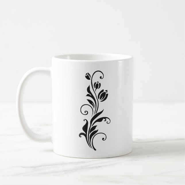 Elegant Ornamental Floral Flower Art Kaffemugg (Vänster)