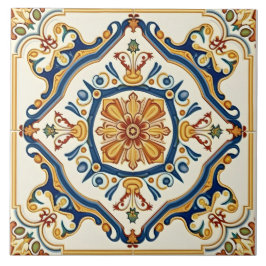 Elegant Ornamenterad Färgrik Spansk Kakelplatta