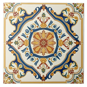 Elegant Ornamenterad Färgrik Spansk Kakelplatta