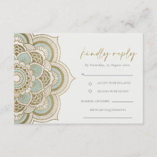 Elegant Ornamenterad Guld Teal Mandala Bröllop RSV Tilläggskort