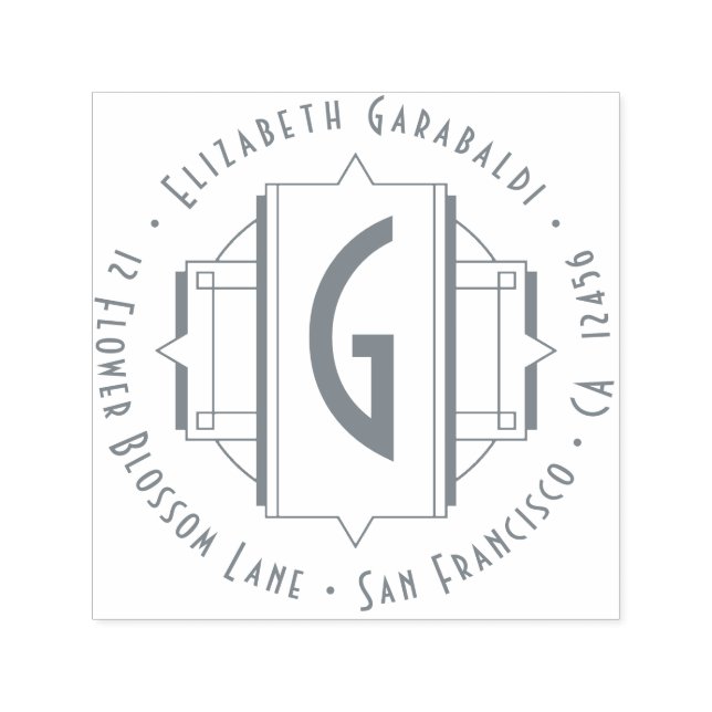 Elegant Ornate Art Deco Round Returadress Självfärgande Stämpel (Design)