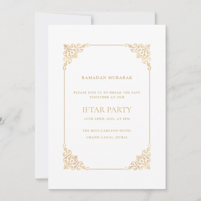 Elegant Ornate Baroque Gold Script Iftar Party Inbjudningar (Framsida)