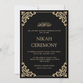 Elegant Ornate Black Gold Nikah Ceremony Wedding Inbjudningar