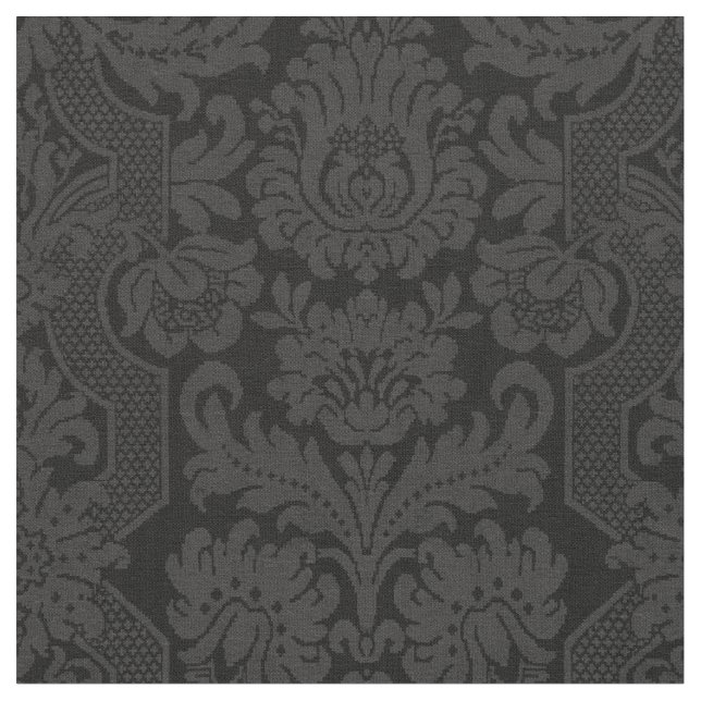 Elegant Ornate Black Victorian Damask Tyg (Närbild)