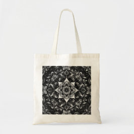 Elegant Ornate Black White Blommigt Tote Bag Tygkasse