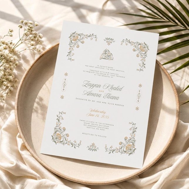 Elegant Ornate Blommig Islamisk Bröllopsinbjudan Inbjudningar (Skapare uppladdad)