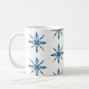 Elegant Ornate Blue & Guld Paemated Snowflake Kaffemugg