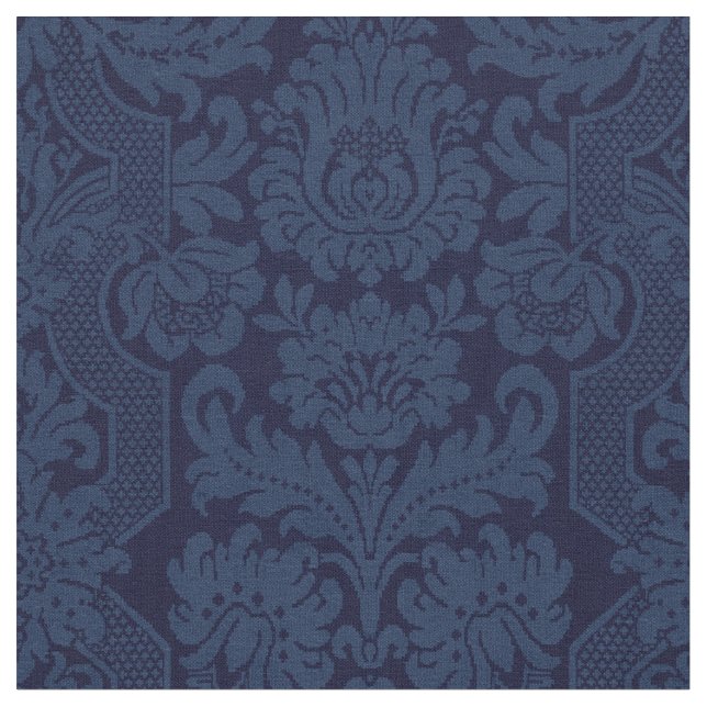 Elegant Ornate Blue Victorian Damask Tyg (Närbild)