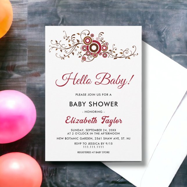 Elegant Ornate Burgundy Löv Fall Baby Shower Inbjudningar (Skapare uppladdad)