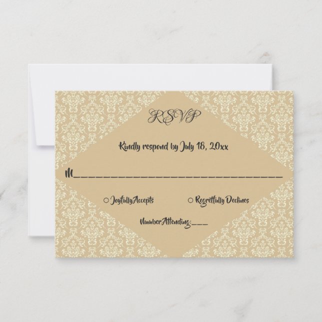 Elegant Ornate Classic Formal Beige Damask Wedding OSA Kort (Framsida)