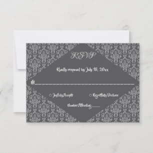 Elegant Ornate Classy Damask Grått Formal Bröllop OSA Kort